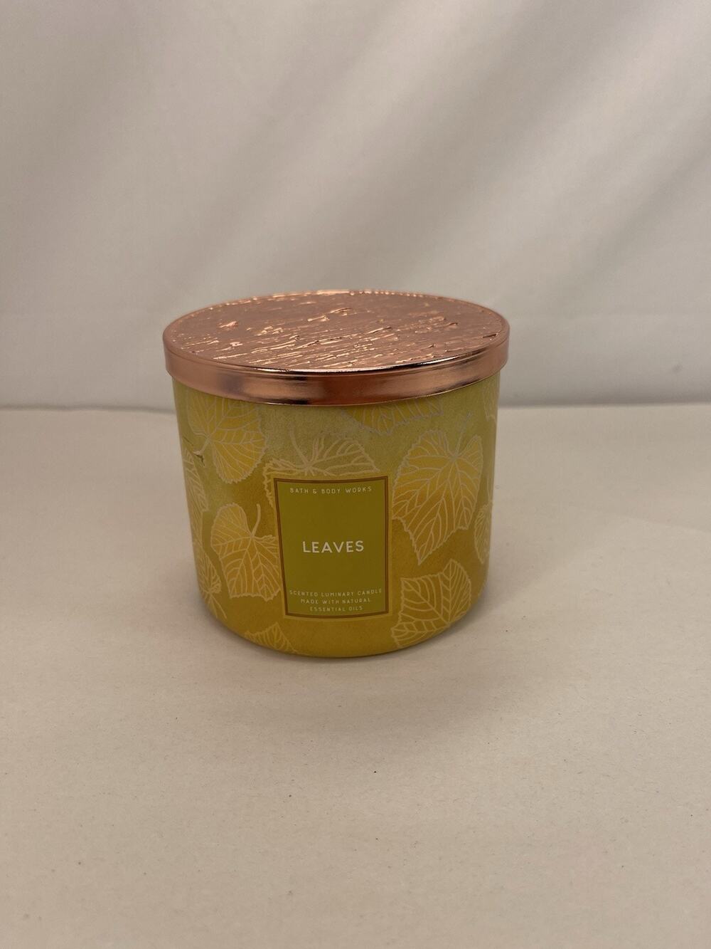 Bath & Body Works Leaves 3-Wick Candle – Scented Luminary w/ Copper Lid